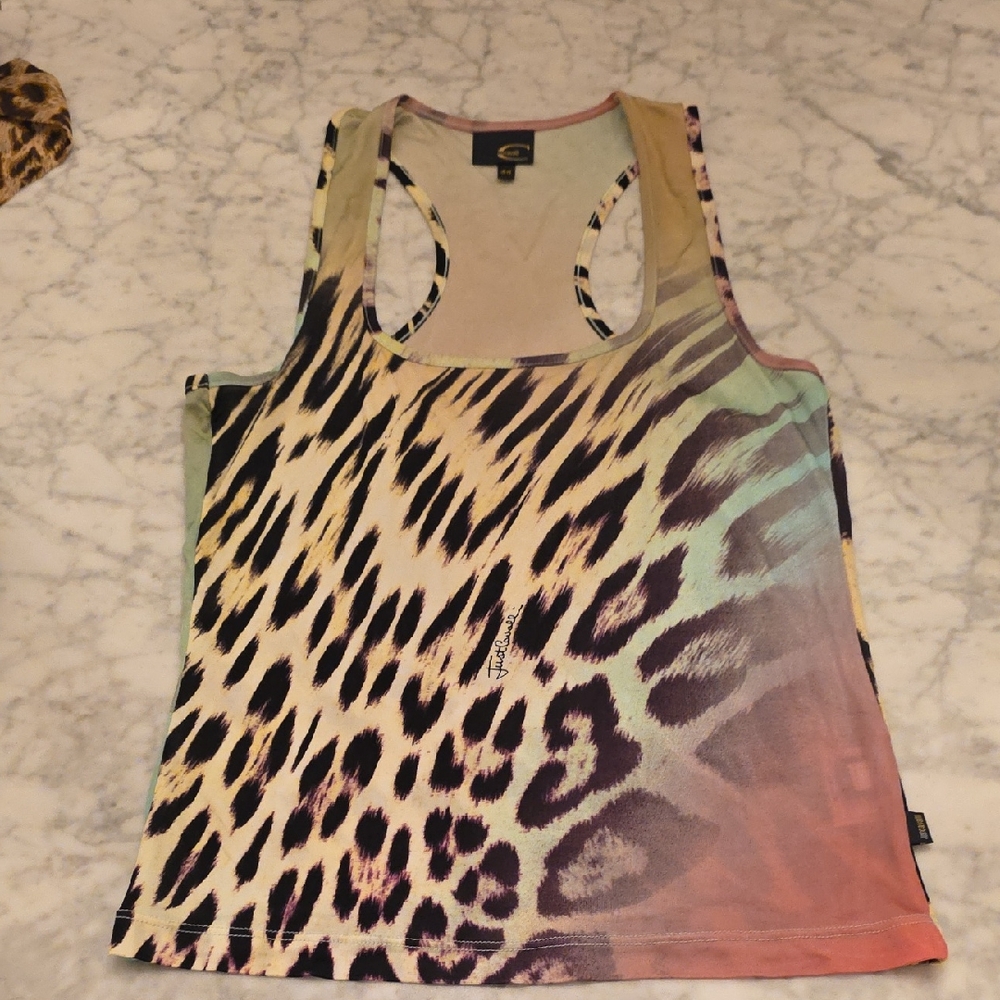 Just Cavalli Multicolor Leopard Print Racerback Tank Sexy